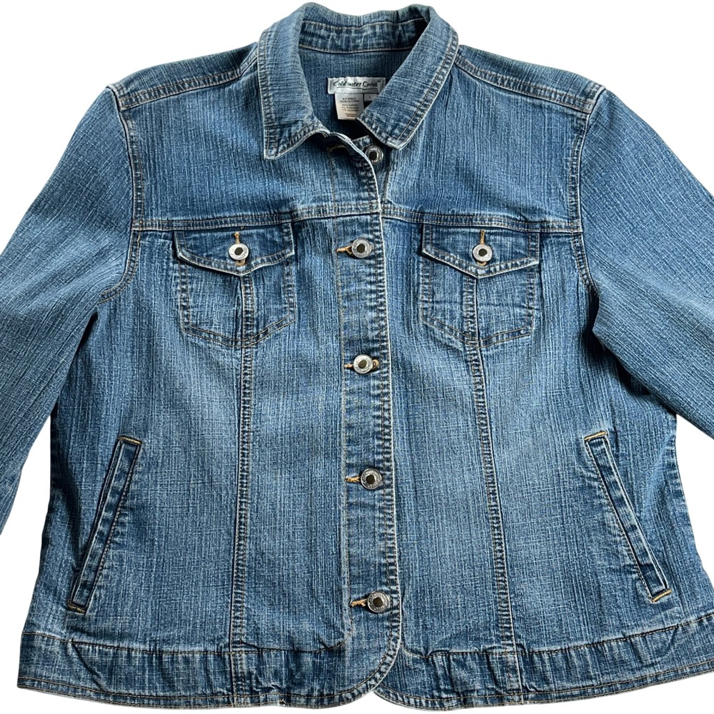 Coldwater Creek Women's Denim Jacket L Stretch Cotton Medium Wash Blue